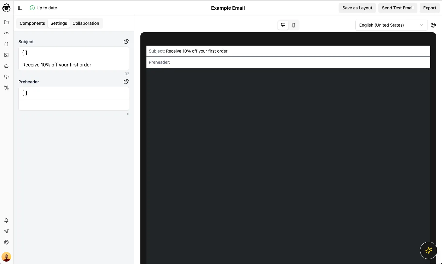 Settings tab