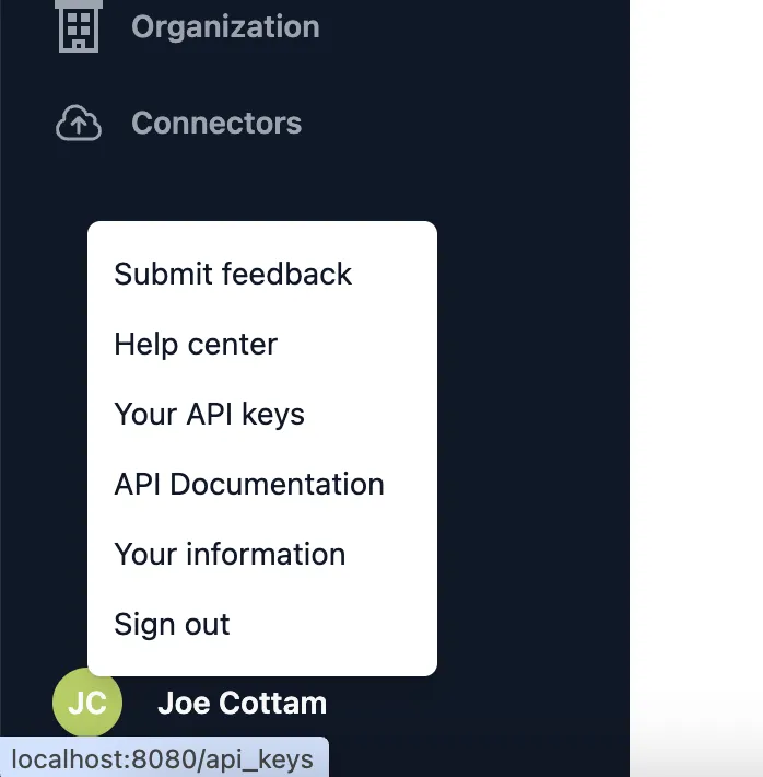 User menu